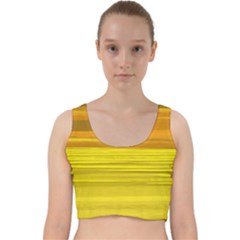 Yellow And Gold Horizontal Stripes - Abstract Art Velvet Racer Back Crop Top by KorokStudios