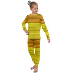 Yellow And Gold Horizontal Stripes - Abstract Art Kids  Long Sleeve Set 