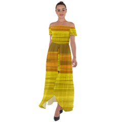 Yellow And Gold Horizontal Stripes - Abstract Art Off Shoulder Open Front Chiffon Dress