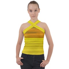 Yellow And Gold Horizontal Stripes - Abstract Art Cross Neck Velour Top by KorokStudios