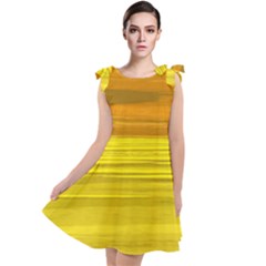 Yellow And Gold Horizontal Stripes - Abstract Art Tie Up Tunic Dress by KorokStudios