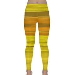 Yellow And Gold Horizontal Stripes - Abstract Art Lightweight Velour Classic Yoga Leggings by KorokStudios