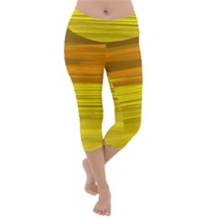 Yellow And Gold Horizontal Stripes - Abstract Art Lightweight Velour Capri Yoga Leggings by KorokStudios