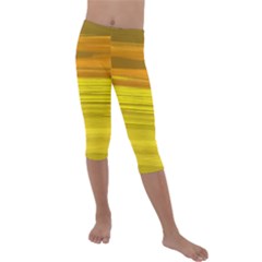 Yellow And Gold Horizontal Stripes - Abstract Art Kids  Lightweight Velour Capri Leggings  by KorokStudios