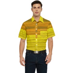 Yellow And Gold Horizontal Stripes - Abstract Art Men s Short Sleeve Pocket Shirt  by KorokStudios