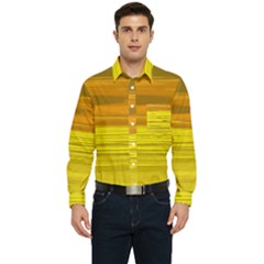 Yellow And Gold Horizontal Stripes - Abstract Art Men s Long Sleeve Pocket Shirt  by KorokStudios