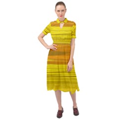 Yellow And Gold Horizontal Stripes - Abstract Art Keyhole Neckline Chiffon Dress by KorokStudios