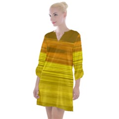 Yellow And Gold Horizontal Stripes - Abstract Art Open Neck Shift Dress by KorokStudios