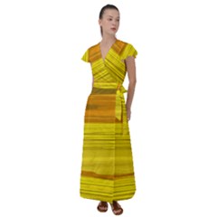 Yellow And Gold Horizontal Stripes - Abstract Art Flutter Sleeve Maxi Dress