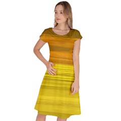 Yellow And Gold Horizontal Stripes - Abstract Art Classic Short Sleeve Dress