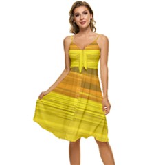 Yellow And Gold Horizontal Stripes - Abstract Art Sleeveless Tie Front Chiffon Dress