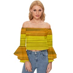 Yellow And Gold Horizontal Stripes - Abstract Art Off Shoulder Flutter Bell Sleeve Top by KorokStudios