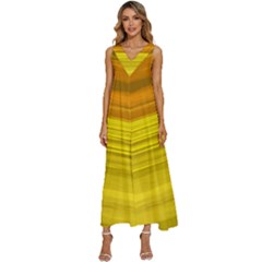 Yellow And Gold Horizontal Stripes - Abstract Art V-neck Sleeveless Babydoll Dress by KorokStudios