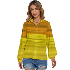 Yellow And Gold Horizontal Stripes - Abstract Art Women s Long Sleeve Button Down Shirt