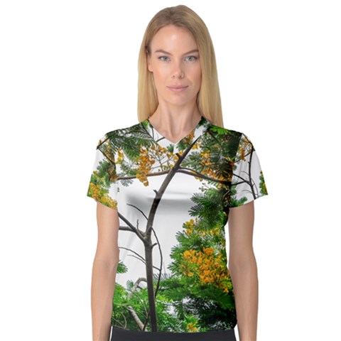 Tree Sunlight Forest Nature Landscape Sunrise Fog V-neck Sport Mesh Tee by danenraven