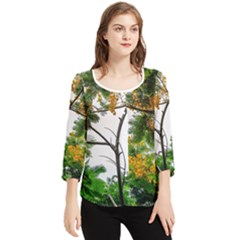 Tree Sunlight Forest Nature Landscape Sunrise Fog Chiffon Quarter Sleeve Blouse by danenraven