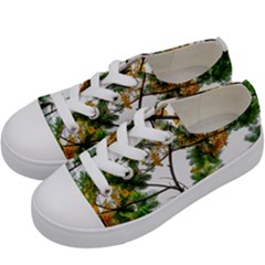 Tree Sunlight Forest Nature Landscape Sunrise Fog Kids  Low Top Canvas Sneakers by danenraven