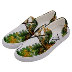 Tree Sunlight Forest Nature Landscape Sunrise Fog Men s Canvas Slip Ons by danenraven