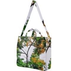 Tree Sunlight Forest Nature Landscape Sunrise Fog Square Shoulder Tote Bag by danenraven