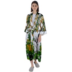 Tree Sunlight Forest Nature Landscape Sunrise Fog Maxi Satin Kimono by danenraven