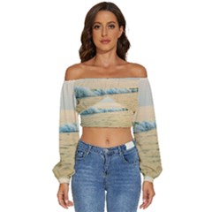 Sea Beach Ocean Sunset Sky Nature Coast Water Long Sleeve Crinkled Weave Crop Top by danenraven