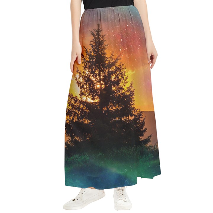 Tree Nature Landscape Fantasy Magical Cosmic Maxi Chiffon Skirt