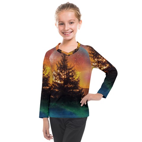 Tree Nature Landscape Fantasy Magical Cosmic Kids  Long Mesh Tee by danenraven