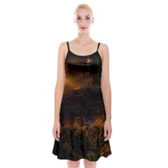 Sunset Forest Fall Sunbeams Nature Spaghetti Strap Velvet Dress by danenraven