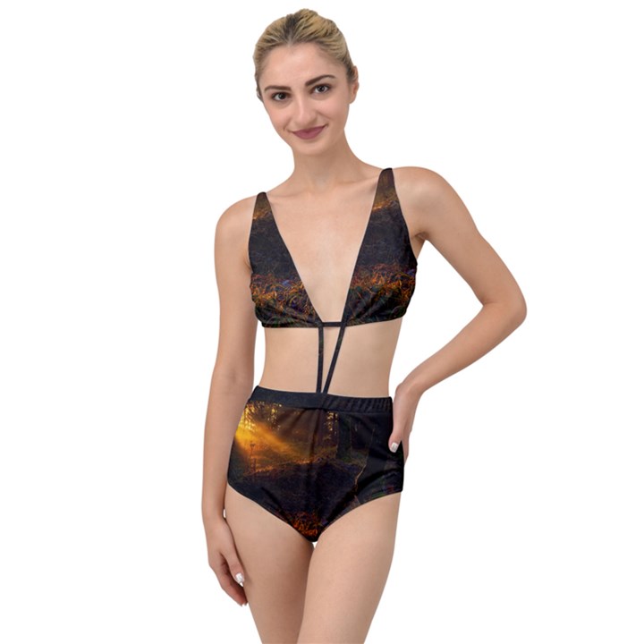 Sunset Forest Fall Sunbeams Nature Tied Up Two Piece Swimsuit