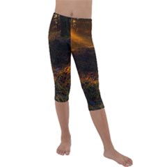 Sunset Forest Fall Sunbeams Nature Kids  Lightweight Velour Capri Leggings  by danenraven