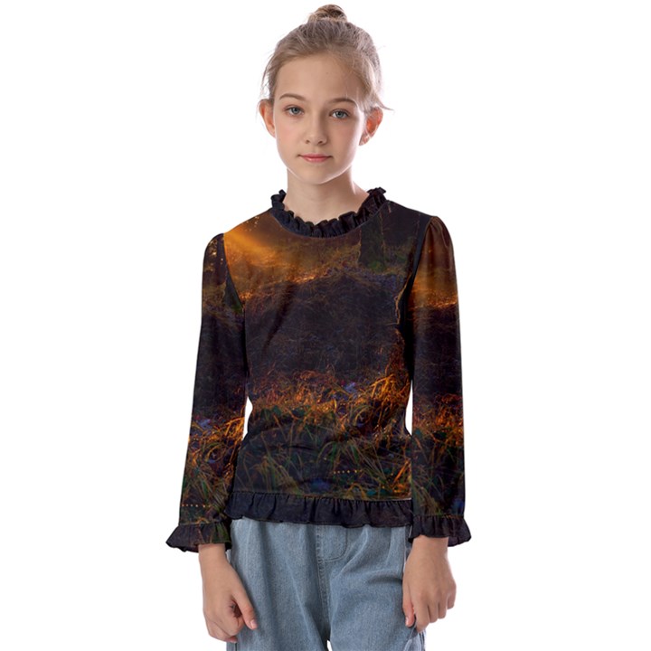 Sunset Forest Fall Sunbeams Nature Kids  Frill Detail Tee