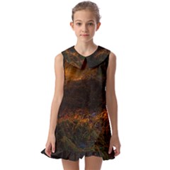 Sunset Forest Fall Sunbeams Nature Kids  Pilgrim Collar Ruffle Hem Dress