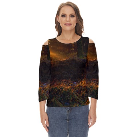 Sunset Forest Fall Sunbeams Nature Cut Out Wide Sleeve Top by danenraven