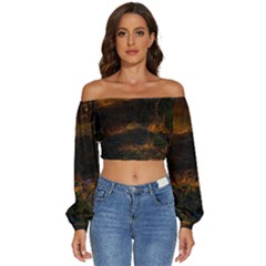 Sunset Forest Fall Sunbeams Nature Long Sleeve Crinkled Weave Crop Top