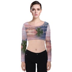 Nature Water Outdoors Travel Exploration Velvet Long Sleeve Crop Top by danenraven