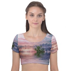 Nature Water Outdoors Travel Exploration Velvet Short Sleeve Crop Top  by danenraven