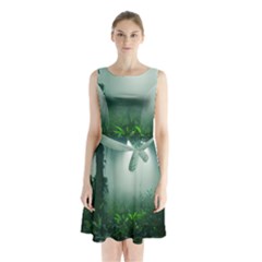 Swamp Forest Trees Background Nature Eerie Sleeveless Waist Tie Chiffon Dress