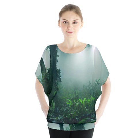 Swamp Forest Trees Background Nature Eerie Batwing Chiffon Blouse by danenraven