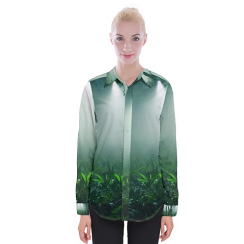 Swamp Forest Trees Background Nature Eerie Womens Long Sleeve Shirt by danenraven