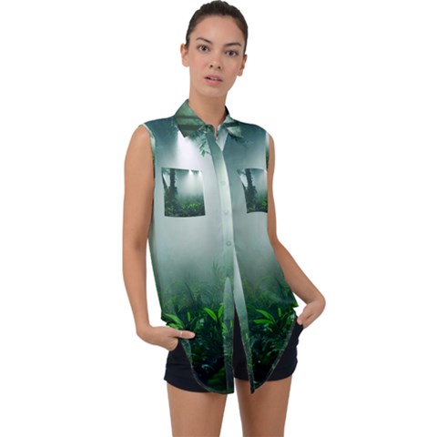 Swamp Forest Trees Background Nature Eerie Sleeveless Chiffon Button Shirt by danenraven