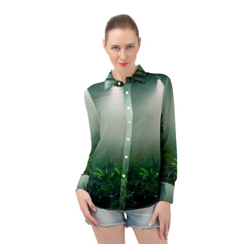 Swamp Forest Trees Background Nature Eerie Long Sleeve Chiffon Shirt by danenraven