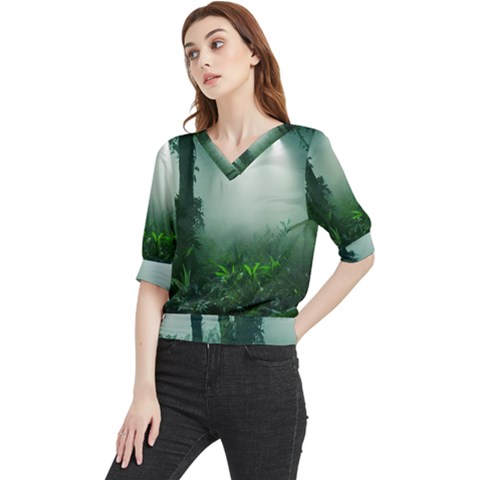 Swamp Forest Trees Background Nature Eerie Quarter Sleeve Blouse by danenraven