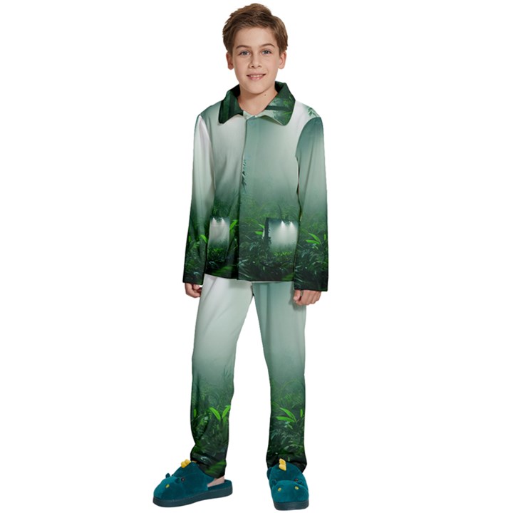 Swamp Forest Trees Background Nature Eerie Kids  Long Sleeve Velvet Pajamas Set