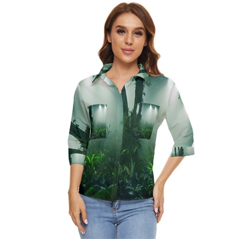 Swamp Forest Trees Background Nature Eerie Women s Quarter Sleeve Pocket Shirt by danenraven