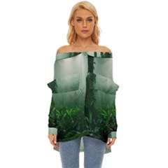 Swamp Forest Trees Background Nature Eerie Off Shoulder Chiffon Pocket Shirt by danenraven