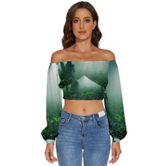 Swamp Forest Trees Background Nature Eerie Long Sleeve Crinkled Weave Crop Top