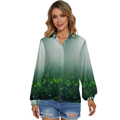 Swamp Forest Trees Background Nature Eerie Women s Long Sleeve Button Down Shirt by danenraven