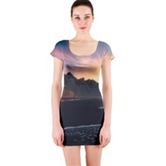 Beach Volcano Ocean Sunset Sunrise Iceland Short Sleeve Bodycon Dress by danenraven