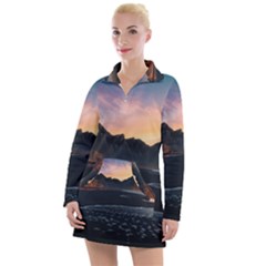 Beach Volcano Ocean Sunset Sunrise Iceland Women s Long Sleeve Casual Dress by danenraven