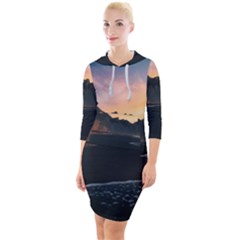 Beach Volcano Ocean Sunset Sunrise Iceland Quarter Sleeve Hood Bodycon Dress by danenraven